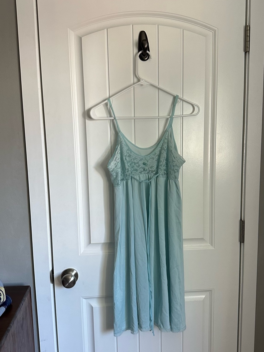 Vintage 1950s Light Blue Lace Nightgown Slip Dress Boutique Pastel Chemise S